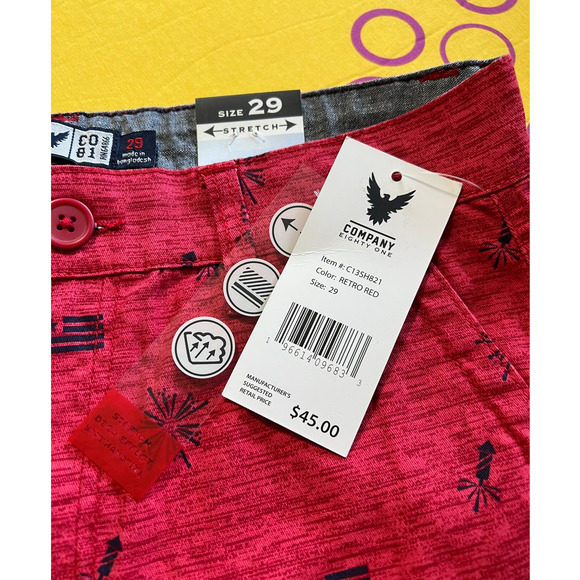 NWT Company Eighty One Red and Blue Patriotic Print Flat Front Shorts Size 29 - Picture 3 of 7